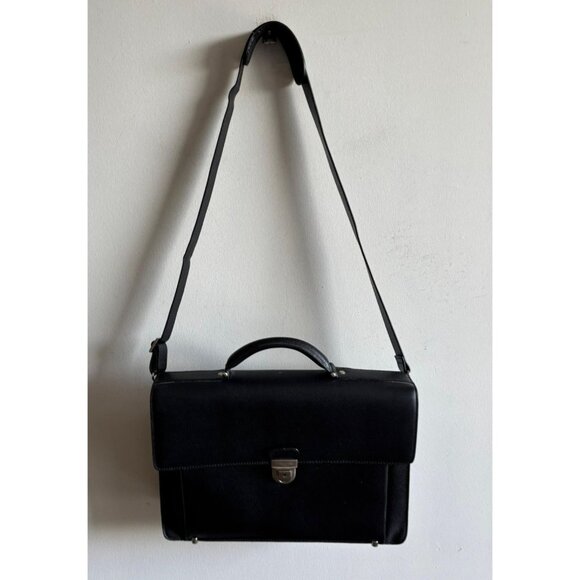 Kenneth Cole Mens Leather Messenger Crossbody Briefcase Shoulder Bag Black - Picture 1 of 15